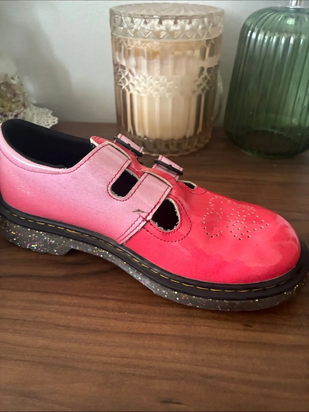Dr. Martens Girls' Pink Double-Strap Heart-Perforated Mary Janes